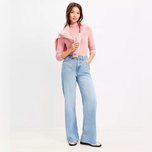 Loft High Rise Wide Leg Jeans Womens 26 US 2 Embellished Sparkle Light Wash